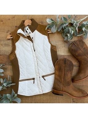 Western Quilted Zip Up Vest Outdoors Mountains Zippered Pockets